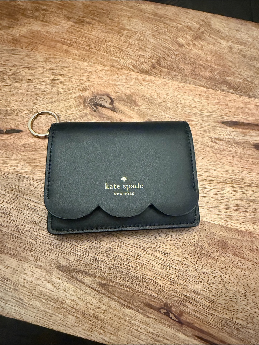 kate spade black scallop flap card holder with keyring